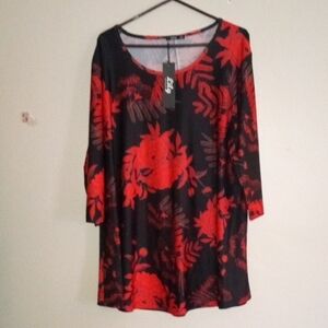 Black with Red Accent Plus Size Top